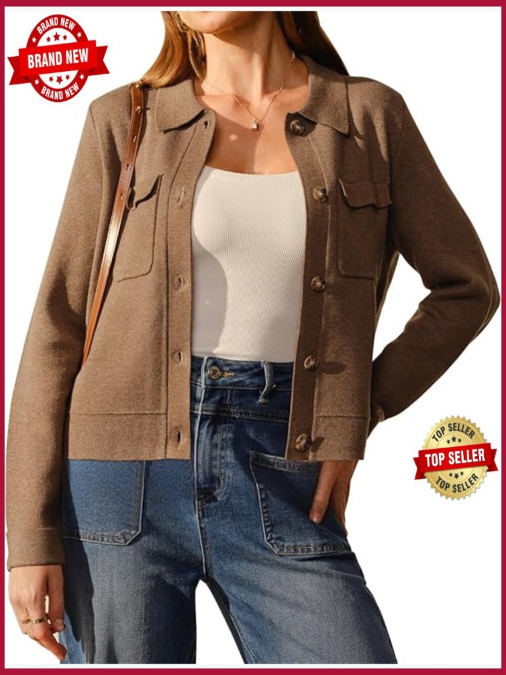 Wool Blend Cropped Button Down Shacket Jacket Cardigan